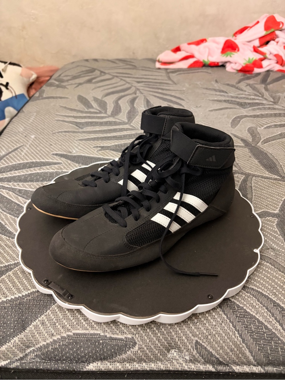 adidas Men’s Black Athletic High-Top Shoes with White Stripes